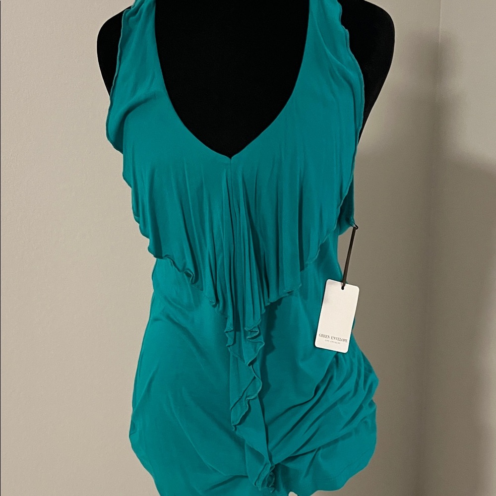 Green Envelope Teal Ruffle Tank Top